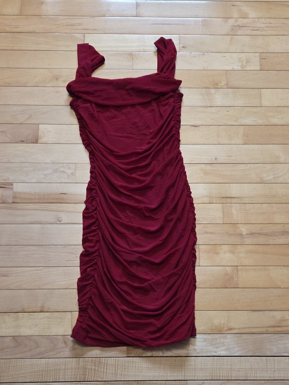Sleeveless Ruched Midi Dress in Burgundy